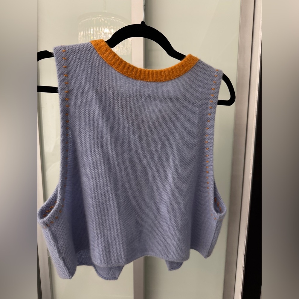 Free People Sleeveless Knit Vest in Light Blue with orange Trim - Picture 4 of 4
